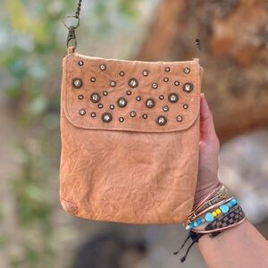 LISA BERCK | Crossbody Leather Bag Chain Handle Red Interior Crystals